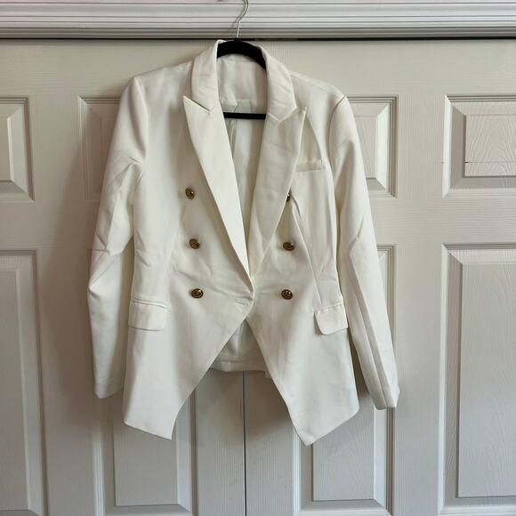 Asvivid Women's White Blazer Size L Gold Buttons Office Career Workwear - Picture 3 of 11